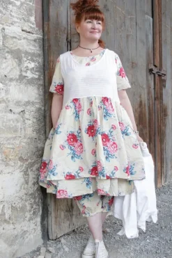 Ewa i Walla Kleid 55859 ALISON in pastellgelb mit Flowerprint (vanilla flower) - reine Knitterbaumwolle