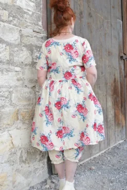 Ewa i Walla Kleid 55859 ALISON in pastellgelb mit Flowerprint (vanilla flower) - reine Knitterbaumwolle
