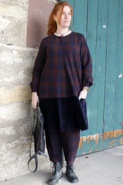 *Ewa i Walla Kleid 55887 ANTONIA in blau burgunder kariert - softe Wolle & Baumwolle
