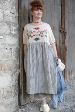 Ewa i Walla Kleid 55843 BEDA im tollen Materialmix (striped cotton) - reine Baumwolle & Voile