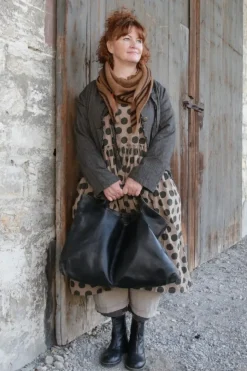 Ewa i Walla Kleid 55808 EDINA in nussbraun mit Dots (walnut) - reine Knitterbaumwolle