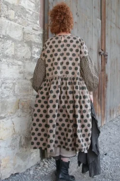 Ewa i Walla Kleid 55808 EDINA in nussbraun mit Dots (walnut) - reine Knitterbaumwolle