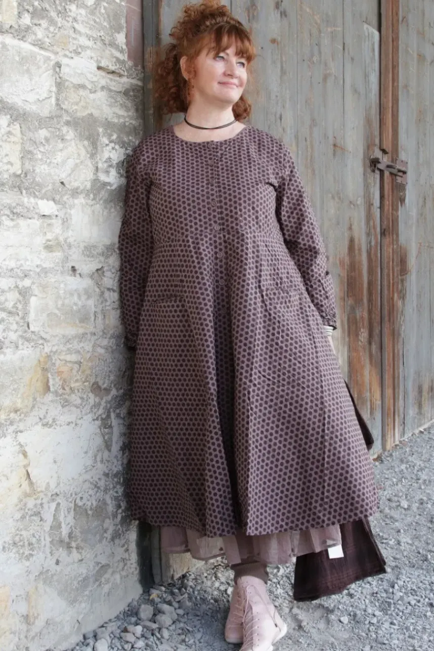 Ewa i Walla Kleid 55807 FILIPPA in rose-violett mit Punkten (dark mauve) - reine Knitterbaumwolle