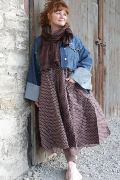Ewa i Walla Kleid 55807 FILIPPA in rose-violett mit Punkten (dark mauve) - reine Knitterbaumwolle