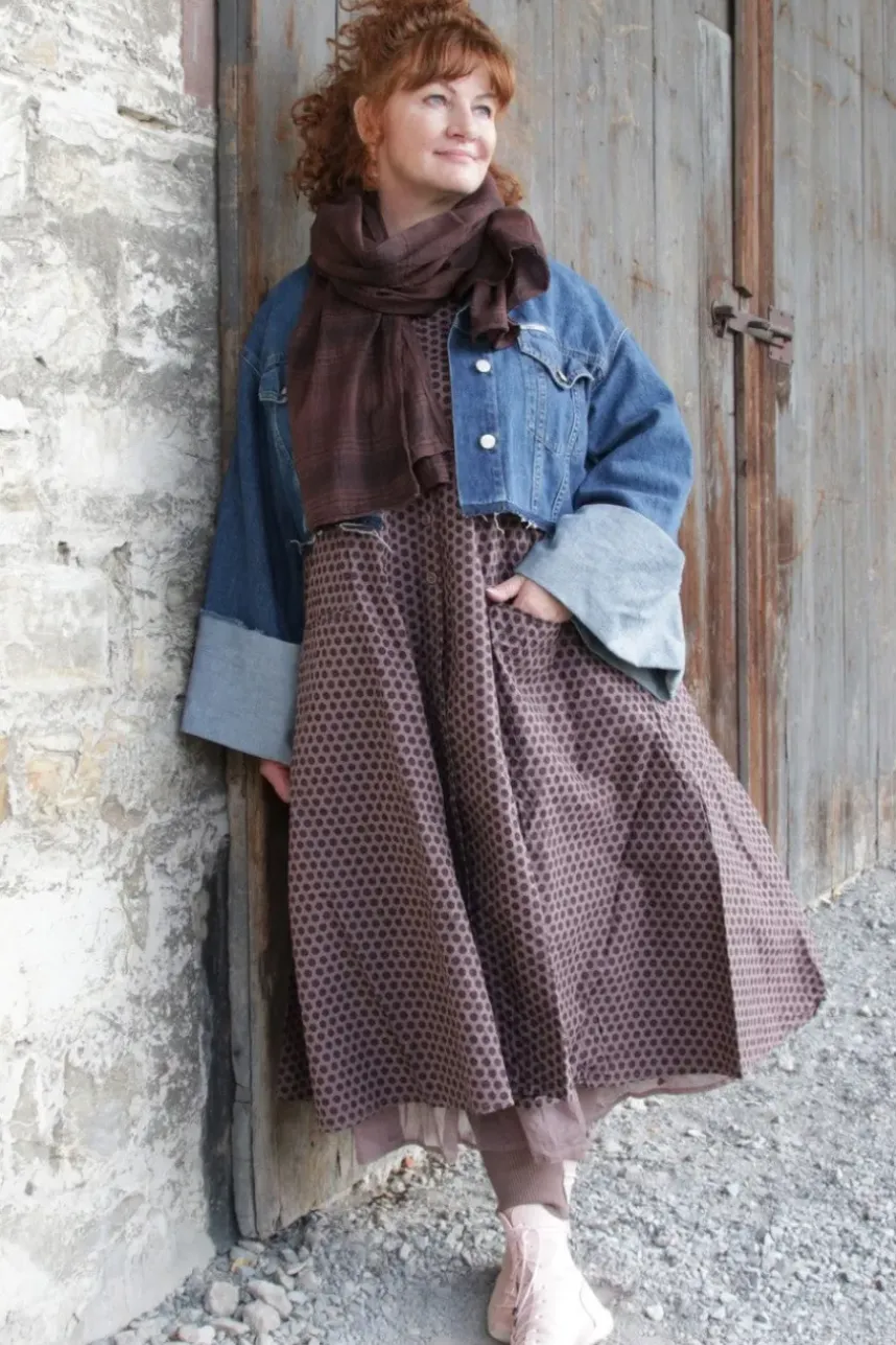 Ewa i Walla Kleid 55807 FILIPPA in rose-violett mit Punkten (dark mauve) - reine Knitterbaumwolle