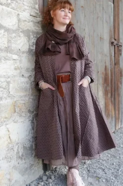 Ewa i Walla Kleid 55807 FILIPPA in rose-violett mit Punkten (dark mauve) - reine Knitterbaumwolle