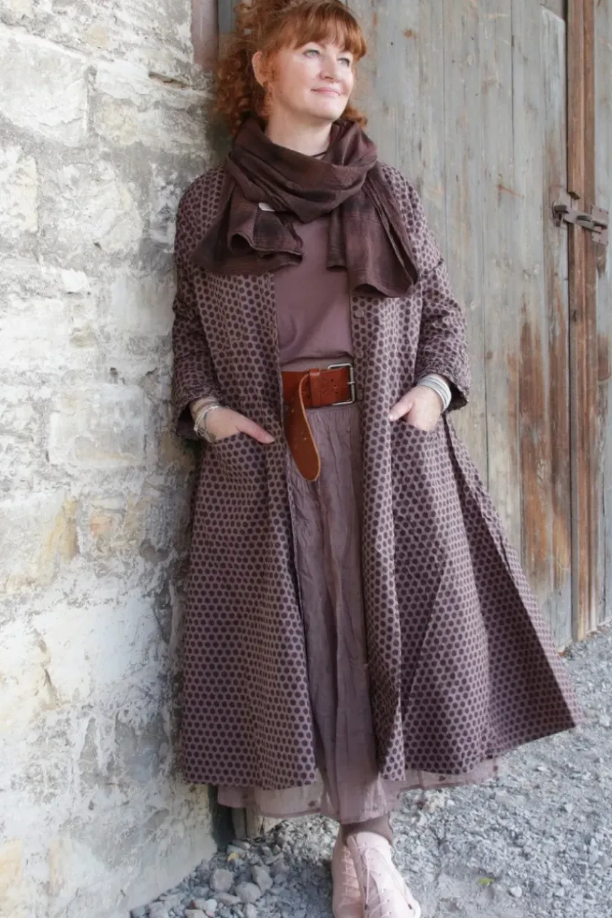 Ewa i Walla Kleid 55807 FILIPPA in rose-violett mit Punkten (dark mauve) - reine Knitterbaumwolle