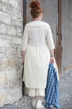 Ewa i Walla Kleid 55834 GERTRUD in cremeweiss mit blauen Punkten (blue) - luftiger Voile