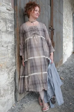 Ewa i Walla Kleid 55738 in creme, nougat & braun kariert - reiner Voile