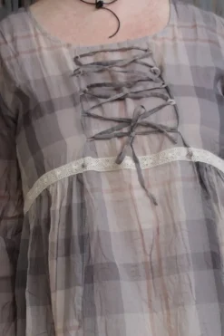 Ewa i Walla Kleid 55738 in creme, nougat & braun kariert - reiner Voile