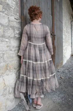 Ewa i Walla Kleid 55738 in creme, nougat & braun kariert - reiner Voile