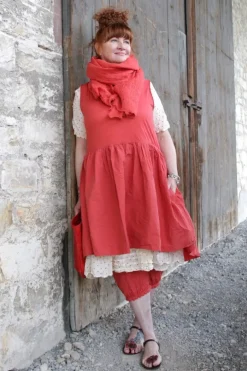 Ewa i Walla Kleid 55835 JENNIFER in creme mit rosenroten Dots (rose dot voile) - softer Voile