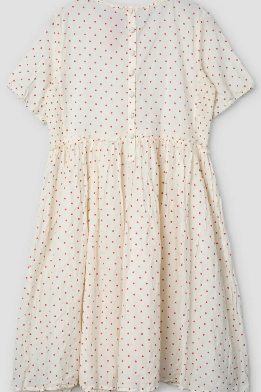 Ewa i Walla Kleid 55835 JENNIFER in creme mit rosenroten Dots (rose dot voile) - softer Voile