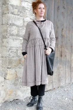 *Ewa i Walla Kleid 55879 MALENA in grau altrose kariert (checked linen) - softes Leinen