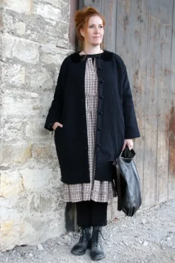 *Ewa i Walla Kleid 55879 MALENA in grau altrose kariert (checked linen) - softes Leinen
