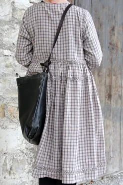 *Ewa i Walla Kleid 55879 MALENA in grau altrose kariert (checked linen) - softes Leinen