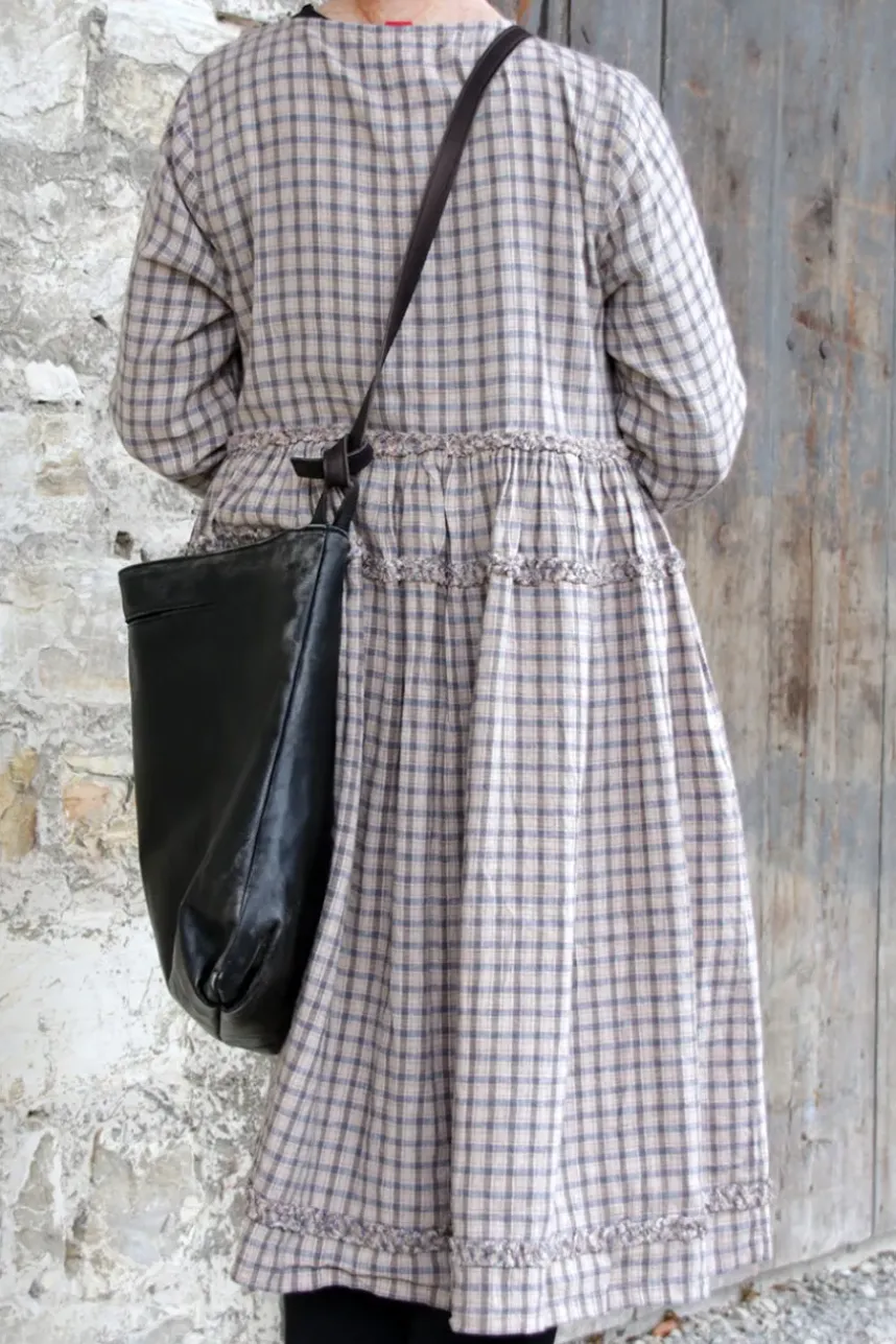*Ewa i Walla Kleid 55879 MALENA in grau altrose kariert (checked linen) - softes Leinen