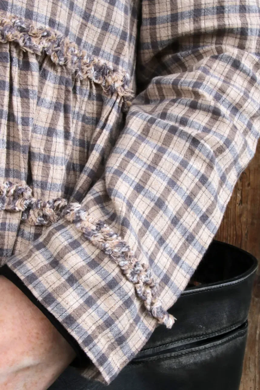 *Ewa i Walla Kleid 55879 MALENA in grau altrose kariert (checked linen) - softes Leinen