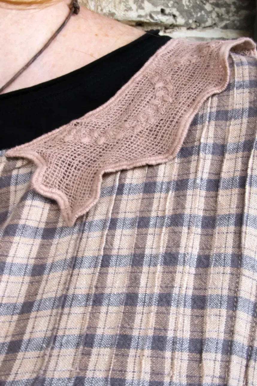 *Ewa i Walla Kleid 55879 MALENA in grau altrose kariert (checked linen) - softes Leinen
