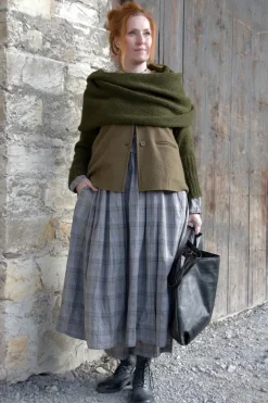 *Ewa i Walla Kleid 55875 SALMA in grau oliv kariert mit Flicken (original) - reine Baumwolle