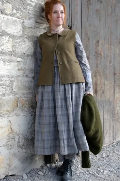 *Ewa i Walla Kleid 55875 SALMA in grau oliv kariert mit Flicken (original) - reine Baumwolle