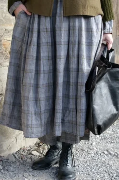 *Ewa i Walla Kleid 55875 SALMA in grau oliv kariert mit Flicken (original) - reine Baumwolle