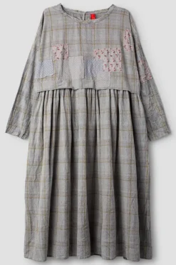 *Ewa i Walla Kleid 55875 SALMA in grau oliv kariert mit Flicken (original) - reine Baumwolle