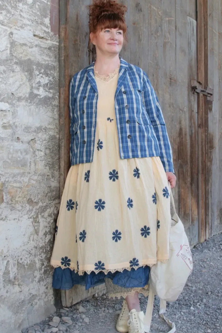 Ewa i Walla Kleid 55846 SOLBRITT in creme mit Flowerprint (blue flower) - Baumwolle aus groben Gewebe