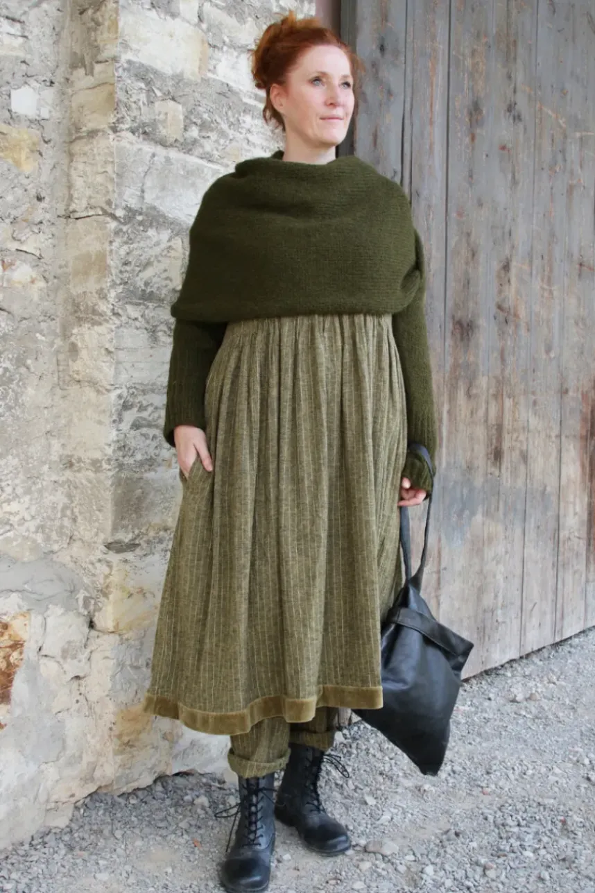 *Ewa i Walla Kleid 55876 VANDA in oliv mit Streifen (dark ecru) - softes Leinen