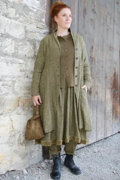 *Ewa i Walla Kleid 55876 VANDA in oliv mit Streifen (dark ecru) - softes Leinen