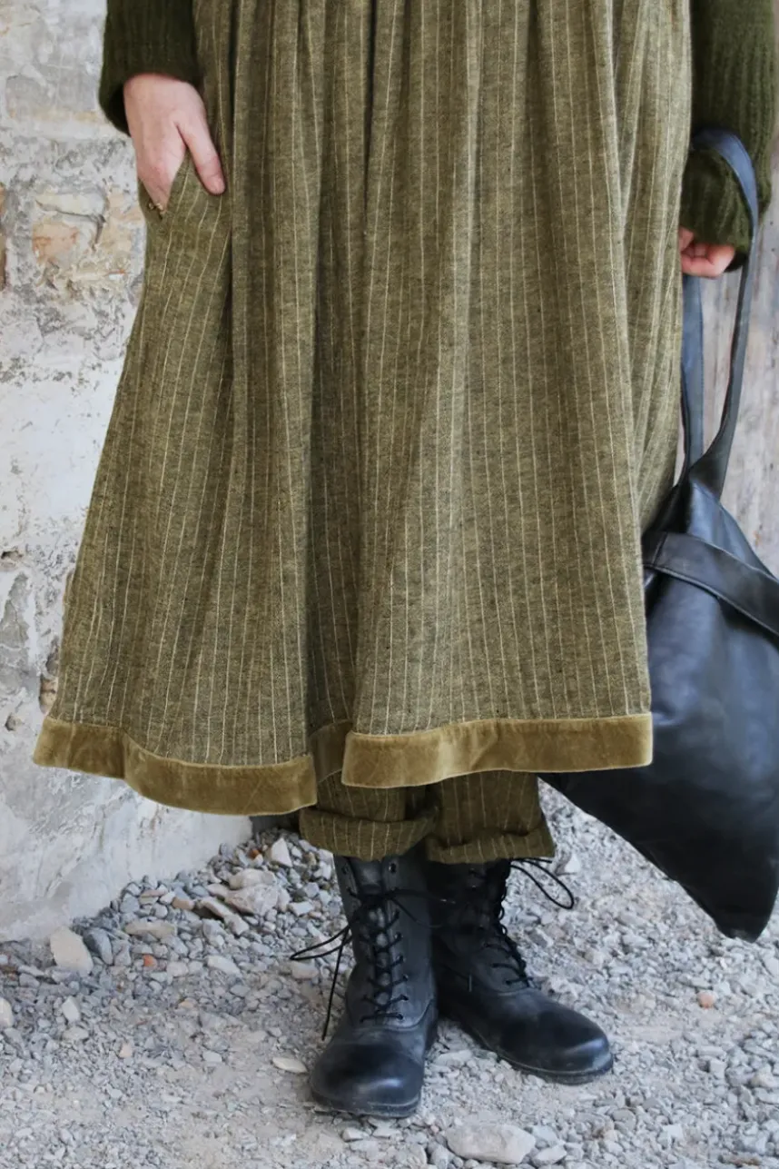*Ewa i Walla Kleid 55876 VANDA in oliv mit Streifen (dark ecru) - softes Leinen