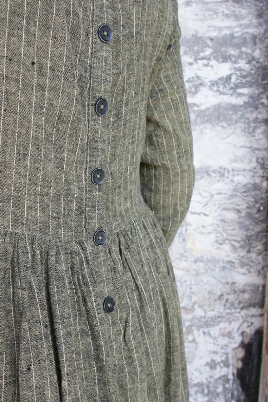 *Ewa i Walla Kleid 55876 VANDA in oliv mit Streifen (dark ecru) - softes Leinen