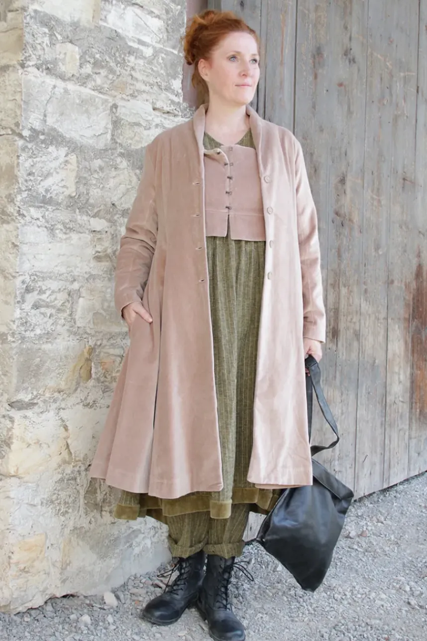 *Ewa i Walla Kleid 55876 VANDA in oliv mit Streifen (dark ecru) - softes Leinen