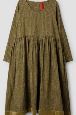 *Ewa i Walla Kleid 55876 VANDA in oliv mit Streifen (dark ecru) - softes Leinen