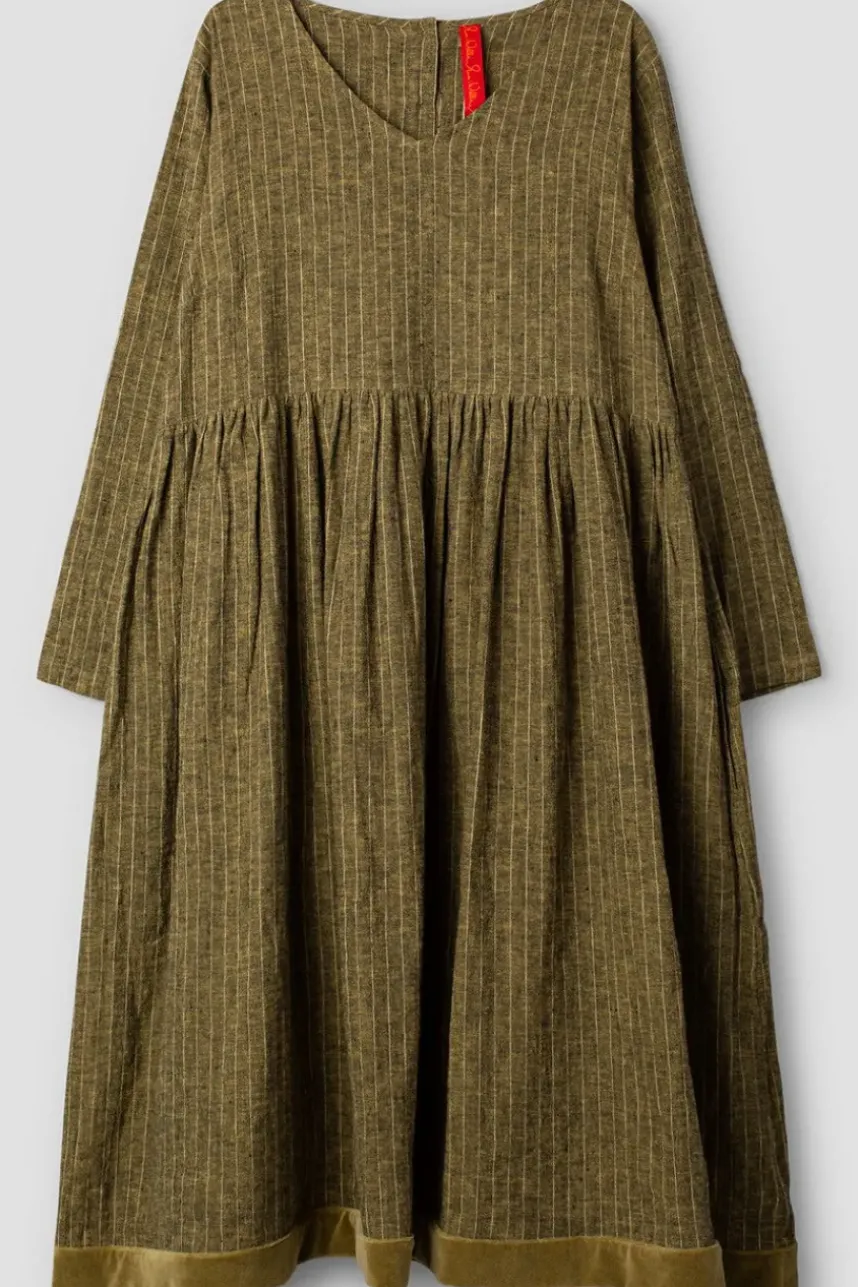 *Ewa i Walla Kleid 55876 VANDA in oliv mit Streifen (dark ecru) - softes Leinen