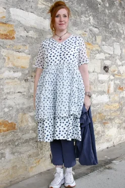 Ewa i Walla Kleid DINTI 55888 in weiß mit blauen Punkten (original) - reine Baumwolle