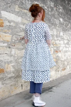 Ewa i Walla Kleid DINTI 55888 in weiß mit blauen Punkten (original) - reine Baumwolle