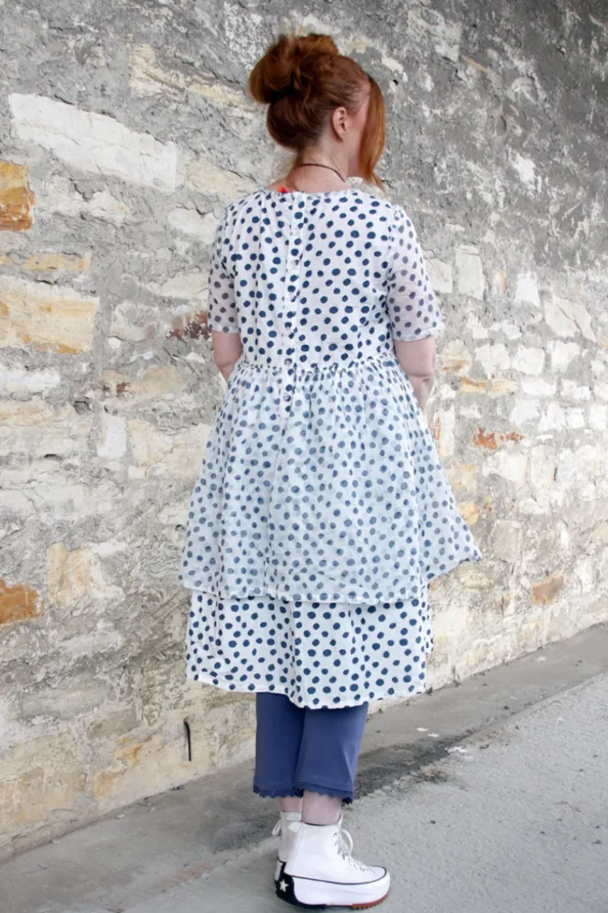 Ewa i Walla Kleid DINTI 55888 in weiß mit blauen Punkten (original) - reine Baumwolle