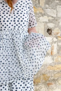 Ewa i Walla Kleid DINTI 55888 in weiß mit blauen Punkten (original) - reine Baumwolle