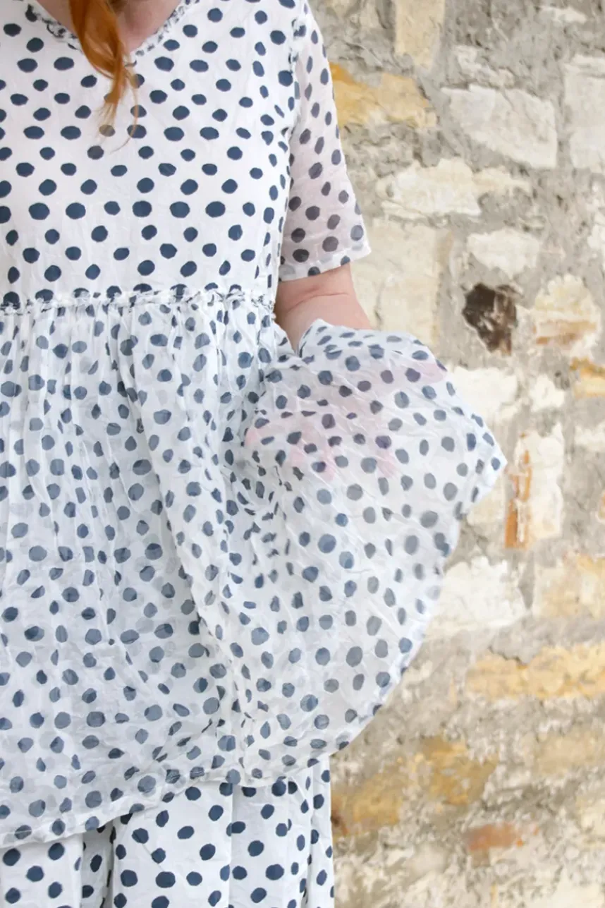 Ewa i Walla Kleid DINTI 55888 in weiß mit blauen Punkten (original) - reine Baumwolle
