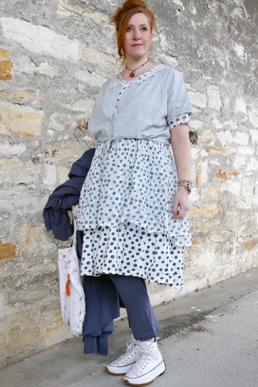 Ewa i Walla Kleid DINTI 55888 in weiß mit blauen Punkten (original) - reine Baumwolle