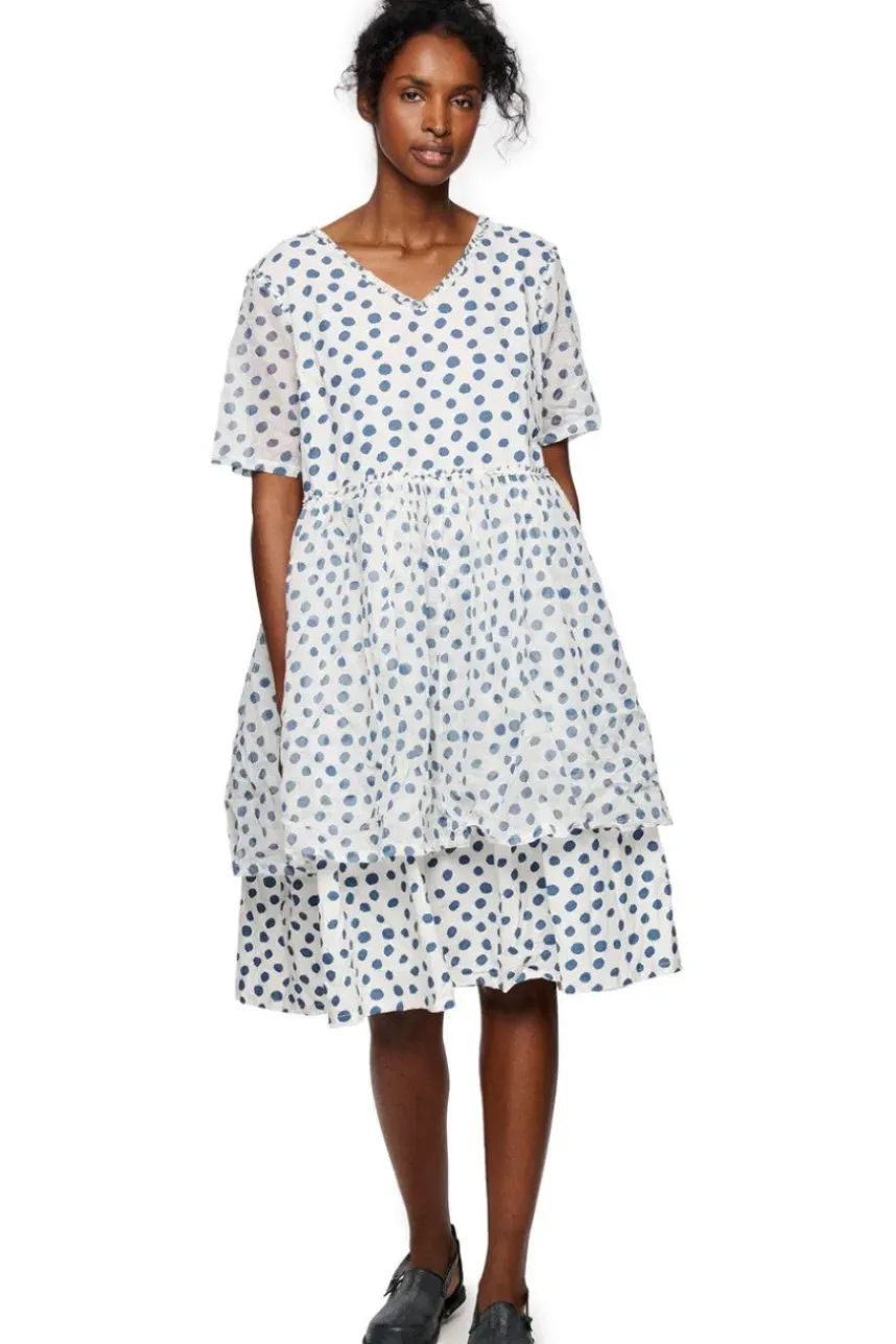 Ewa i Walla Kleid DINTI 55888 in weiß mit blauen Punkten (original) - reine Baumwolle