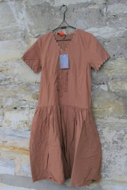Ewa i Walla knielanges Kleid 55796 ESTELLE in rostrot - reine Knitterbaumwolle