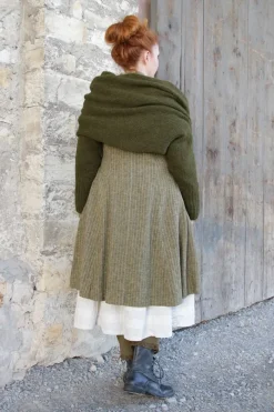 *Ewa i Walla Mantel 66764 JIMENA in oliv fein gestreift (dark ecru) - softes Leinen