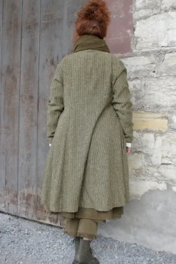 *Ewa i Walla Mantel 66764 JIMENA in oliv fein gestreift (dark ecru) - softes Leinen
