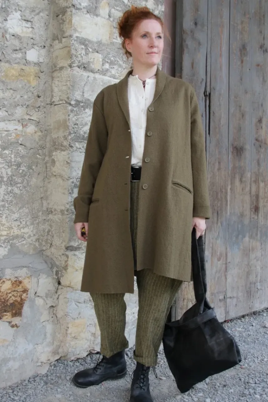*Ewa i Walla Mantel 66758 MARIE in oliv (olive) - reine, gewalkte Schafswolle