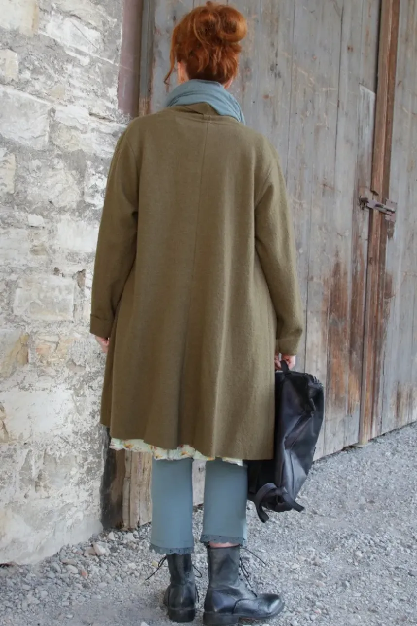 *Ewa i Walla Mantel 66758 MARIE in oliv (olive) - reine, gewalkte Schafswolle