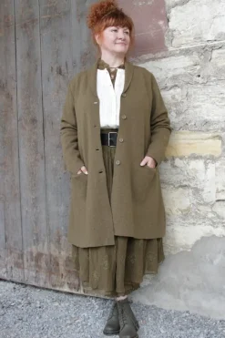 *Ewa i Walla Mantel 66758 MARIE in oliv (olive) - reine, gewalkte Schafswolle