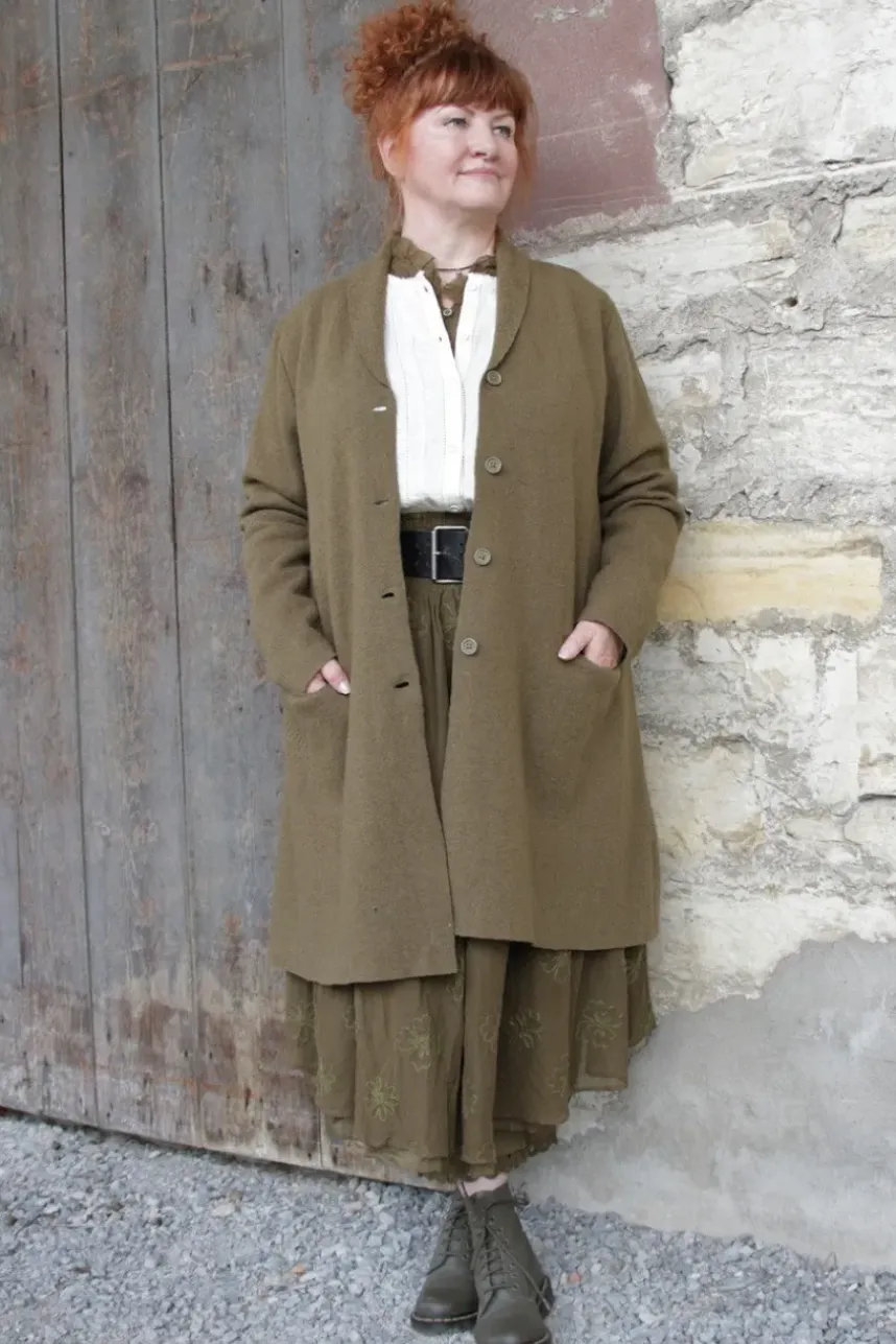 *Ewa i Walla Mantel 66758 MARIE in oliv (olive) - reine, gewalkte Schafswolle