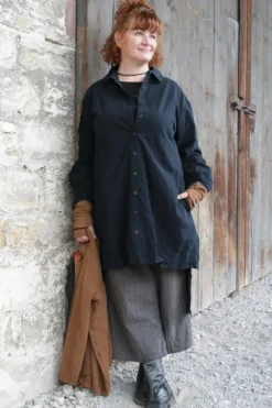 Ewa i Walla Opa-Hemd/Bluse 44935 LOVIS in vintage schwarz - reine Knitterbaumwolle